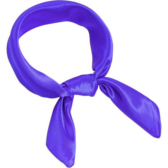 Women Purple Chiffon Square Ribbon Neck Scarf Satin Handkerchief For Halloween - Picture 1 of 7
